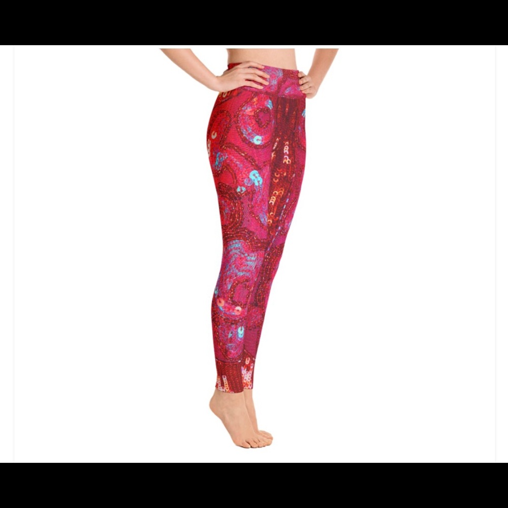HP🎈Katy Red Sequin Print Yoga Leggings By Ventcri - Picture 8 of 11